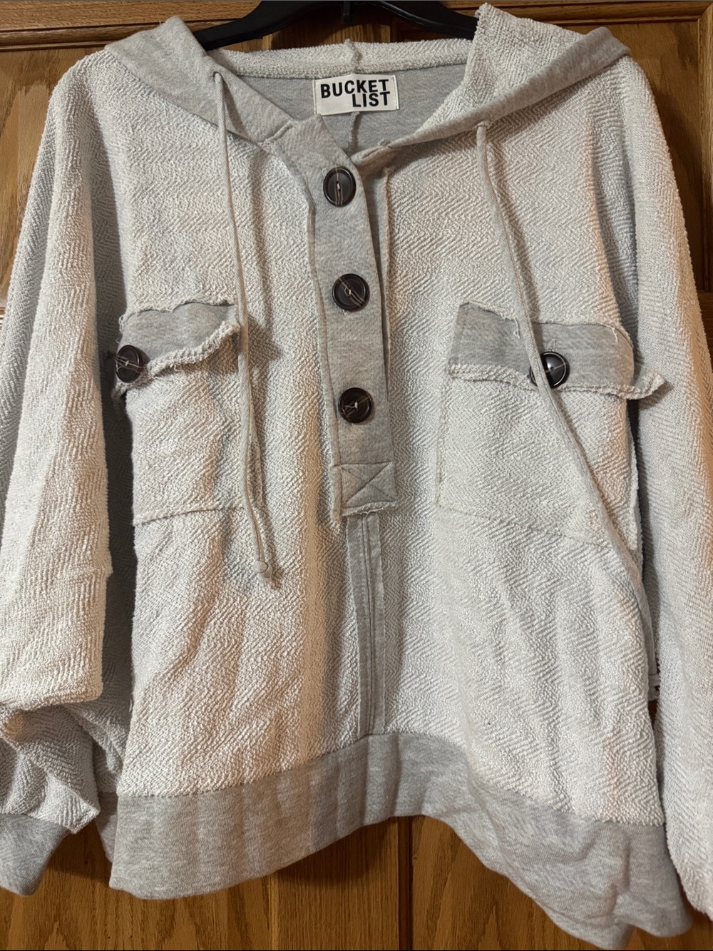 BUCKETLIST Women’s Light Gray Half Button Hoodie Sweater with Button Placket S